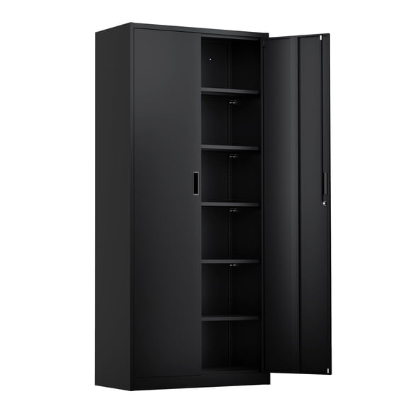 Ktaxon 71"H Metal Garage Storage Cabinet, Heavy Duty Steel Utility Locker with 5 Adjustable Shelves, for Home, Office, Warehouse, Garage, Black
