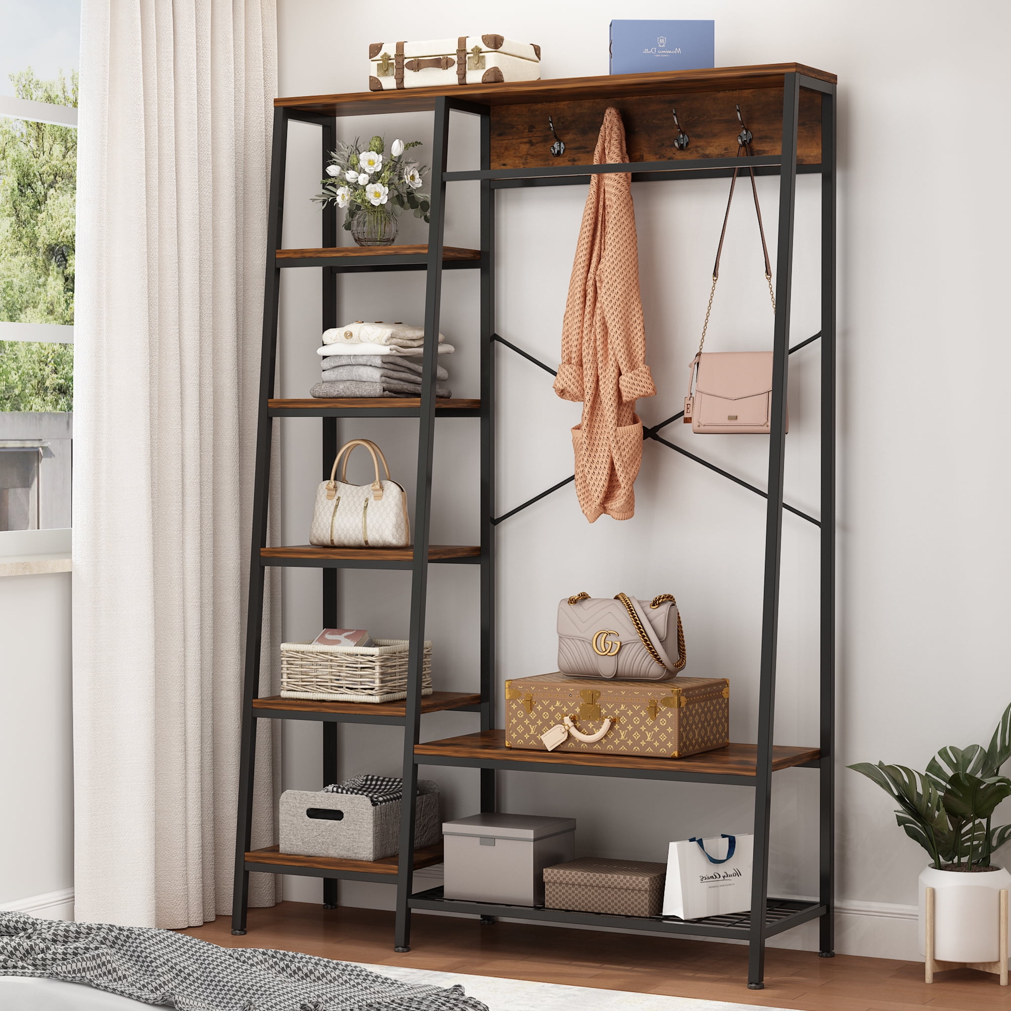 Ktaxon 71" Hall Tree with Bench and Shoe Storage, 5in1 Entryway Coat