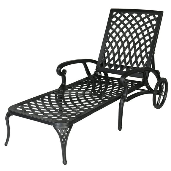 Ktaxon Outdoor Sunbed Chaise Chair, Aluminum Adjustable Lounge for Patio & Poolside, Black
