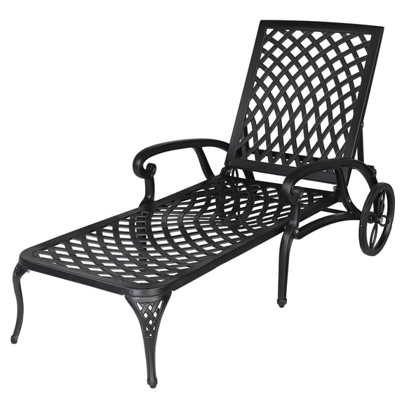 Ktaxon Outdoor Sunbed Chaise Chair, Aluminum Adjustable Lounge for Patio & Poolside, Black
