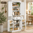 thumbnail image 1 of Ktaxon 72" Kitchen Pantry, Modern Freestanding Pantry Cabinet with Spice Rack, Storage Cabinet with 4 Doors, Large Drawer and Adjustable Shelves for Kitchen,Dining Room, White, 1 of 10
