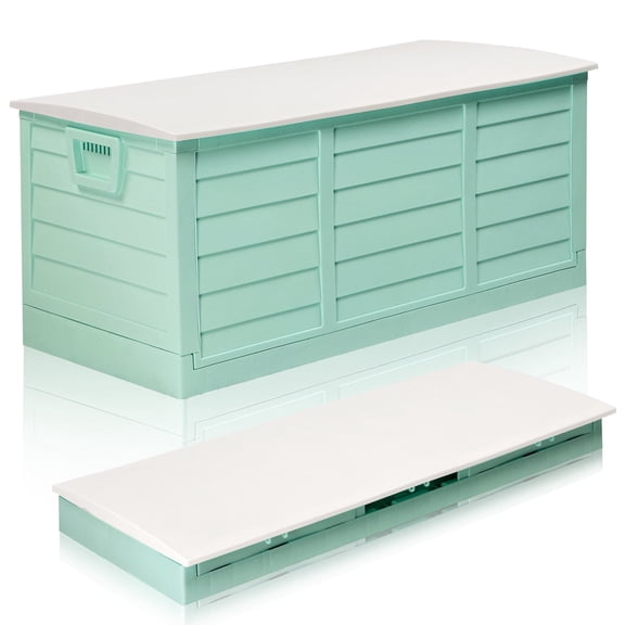 Ktaxon 75-Gallon Collapsible Storage Deck Box, Green Plastic Outdoor Garden Container with Easy Set Up