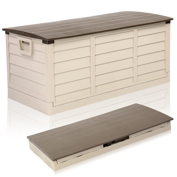 Ktaxon 75gal Foldable Outdoor Storage Deck Box, Collapsible Resin Garden Box with Easy Setup, Khaki, 2 pc