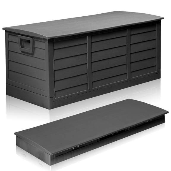 Ktaxon 75gal Outdoor Storage Deck Box Collapsible Garden Resin Deck Box Pre-installed,Space Saving & Easy Set Up - Black