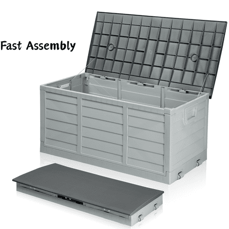 Ktaxon 75gal Outdoor Storage Deck Box Collapsible Garden Resin Deck Box Pre-installed,Space Saving & Easy Set Up - Grey