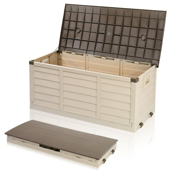Ktaxon 75gal Outdoor Storage Deck Box Collapsible Garden Resin Deck Box Pre-installed,Space Saving & Easy Set Up - Brown