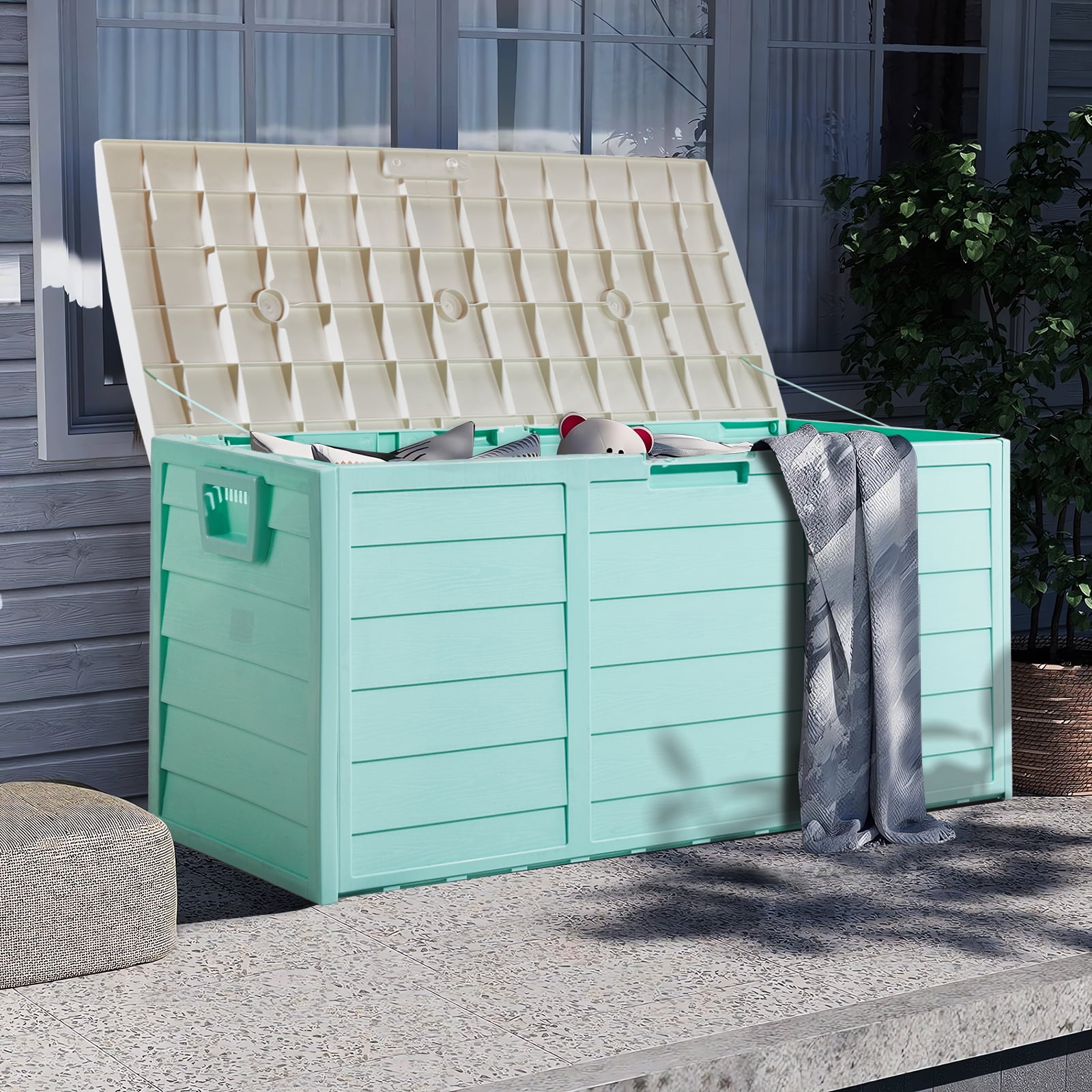 Ktaxon 75gal Outdoor Garden Plastic Storage Deck Box Chest Tools Cushions Toys Pink