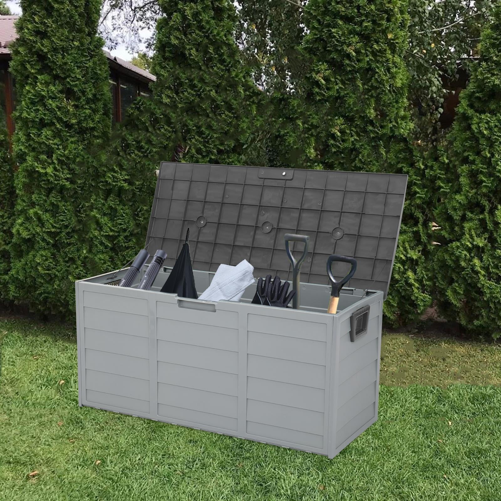 Ktaxon 75gal Outdoor Garden Storage Deck Box, Lockable Seat with Wheel, Grey