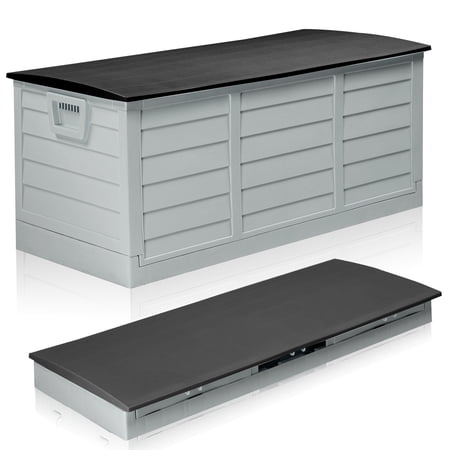 Ktaxon 75gal Outdoor Deck Box Resin Storage Box,Collapsible Design,Easy Set Up,Space Saving Outdoor Storage,for Patio,Backyard,Home,Black