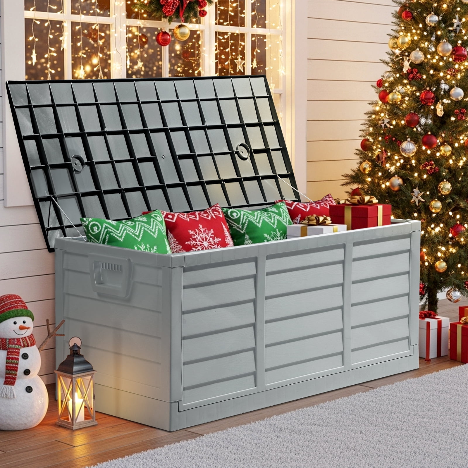 Ktaxon Collapsible 75gal Outdoor Garden Plastic Storage Deck Box Easy Set Up,Space Saving,New Generation of Upgraded Storage Container,Gray