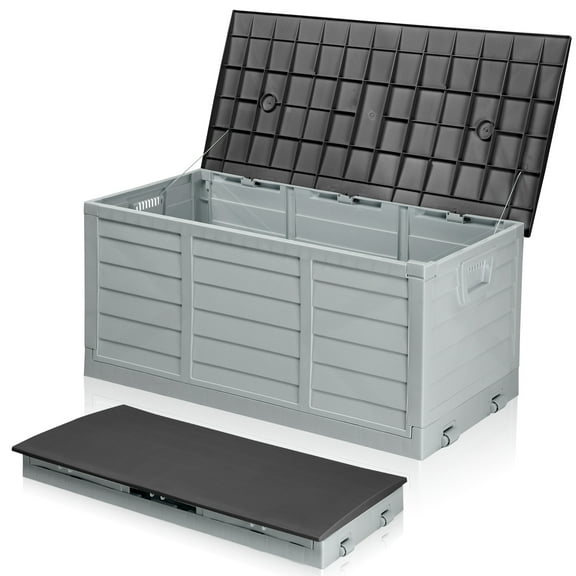 Ktaxon 75gal Outdoor Storage Deck Box Collapsible Garden Resin Deck Box Pre-installed,Space Saving & Easy Set Up - Black & Gray