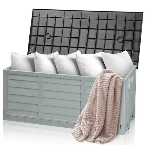 Ktaxon 75gal Outdoor Garden Plastic Storage Deck Box Pre-installed Deck Box,Space Saving & Easy Set Up - Black