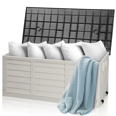 Ktaxon 75gal Outdoor Garden Plastic Storage Deck Box Pre-installed Deck Box,Space Saving & Easy Set Up - White