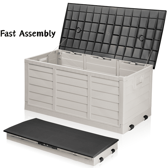 Ktaxon 75gal Outdoor Storage Deck Box Collapsible Garden Resin Deck Box Pre-installed,Space Saving & Easy Set Up - White