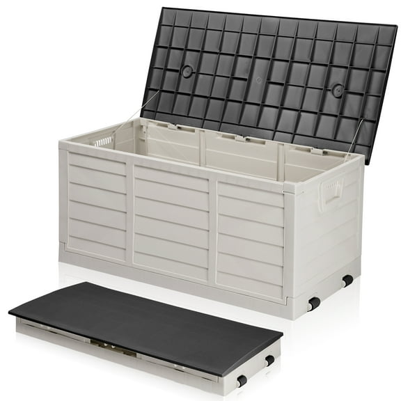 Ktaxon 75gal Outdoor Storage Deck Box Collapsible Garden Resin Deck Box Pre-installed,Space Saving & Easy Set Up - White