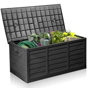 Ktaxon 75gal Outdoor Storage Box, Collapsible Resin Deck Container with Quick Assembly & Compact Fold, All Black