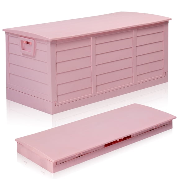 Ktaxon 75gal Outdoor Storage Box, Collapsible Resin Deck Container with Quick Assembly & Compact Fold, Pink