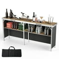 thumbnail image 1 of Ktaxon 78" Foldable Bar Table, Mobile Bar with 3-Tier Shelves & Carry Bag - Perfect for Events, Parties, Camping, Picnics, Tradeshows, and Both Outdoor/Indoor Use (Comes with Black Skirt,  Woodgrain), 1 of 7
