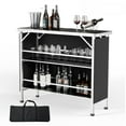 thumbnail image 1 of Ktaxon 43" Foldable Bar Table, Mobile Bar with 3-Tier Shelves & Carry Bag - Perfect for Events, Parties, Camping, Picnics, Tradeshows, and Both Outdoor/Indoor Use (Comes with Black Skirt,  Black), 1 of 10