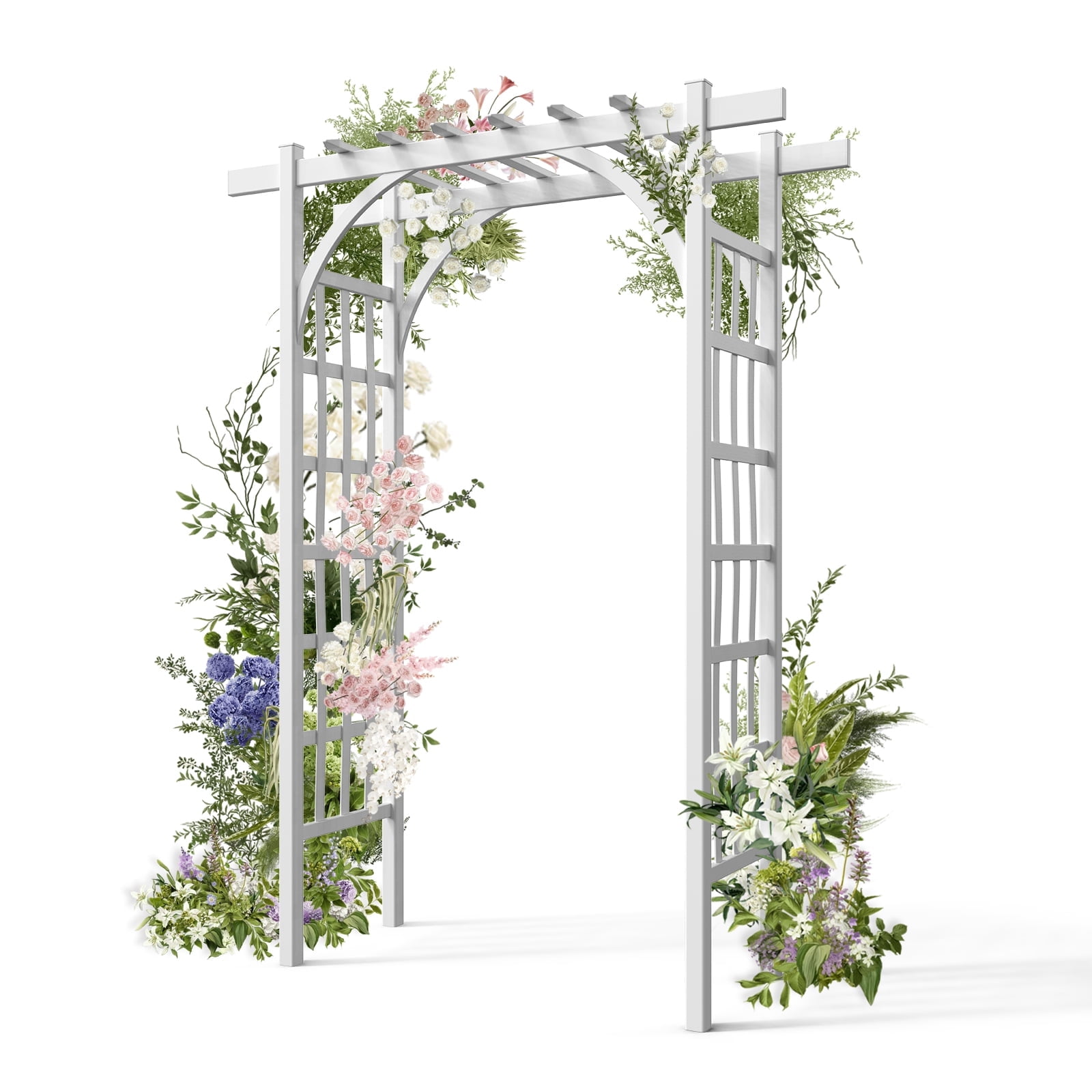 Ktaxon 7FT Vinyl Garden Arbor Arch PVC Wedding Arch for Patio Garden Climbing Plant Party