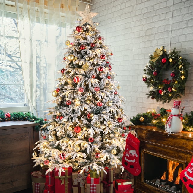 Ktaxon 7ft Prelit Artificial Christmas Tree with Remote Control, Snow