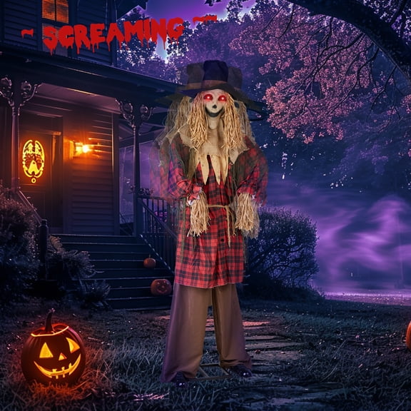 Ktaxon 8.2ft Scarecrow Animated Halloween Decoration Creepy Halloween Animatronics w/ Pre-Recorded Screaming