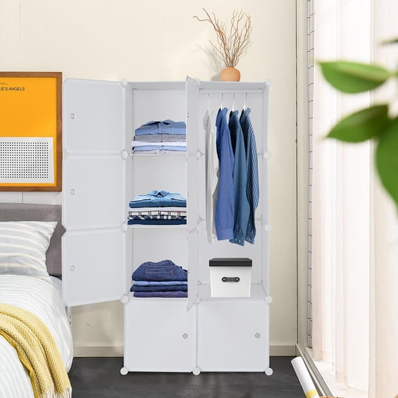Ktaxon 8-Cube DIY Closet Clothes Organizer Storage Shelves, Portable Wardrobe W/Doors Hanging Rod, Modular Bookcase Organizers Unit