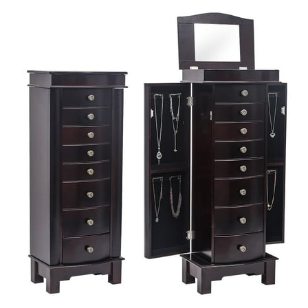 Ktaxon 8-Drawer Jewelry Cabinet Armoire Front Storage Chest Stand Organizer Brown