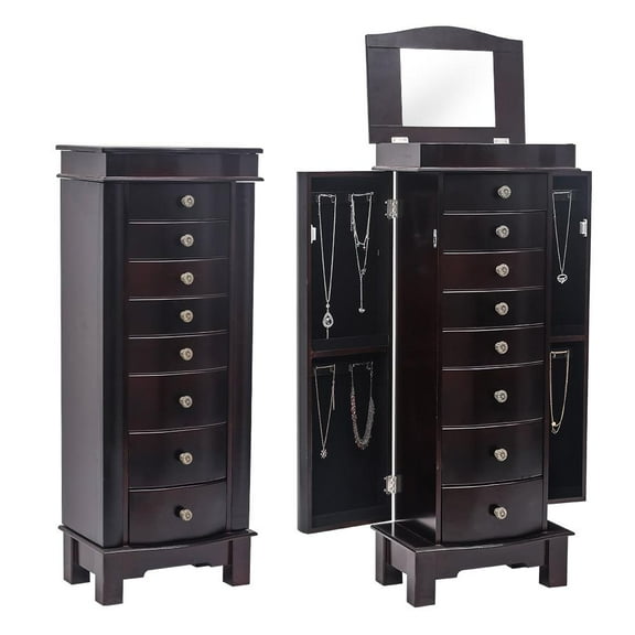 Ktaxon 8-Drawer Jewelry Cabinet Armoire Front Storage Chest Stand Organizer Brown