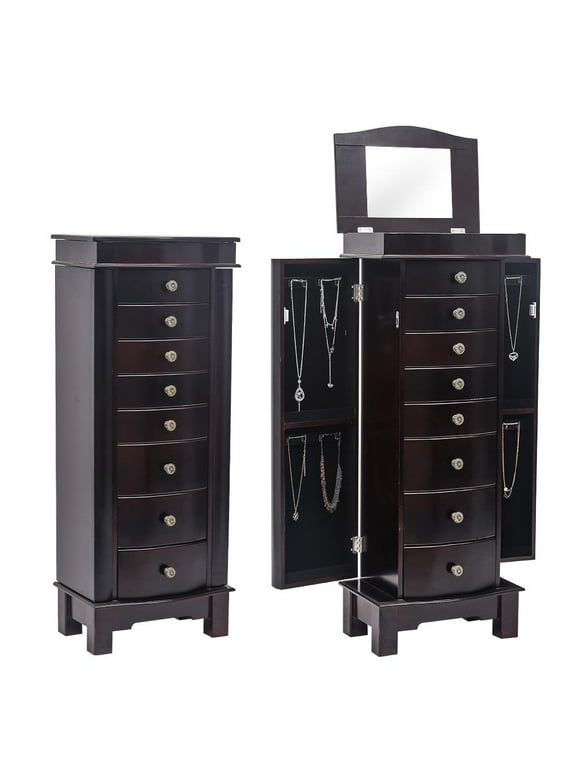 Ktaxon 8-Drawer Jewelry Cabinet Armoire Front Storage Chest Stand Organizer Brown