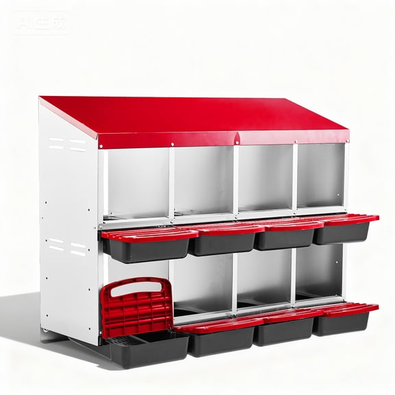 Ktaxon 8-Room Poultry Feeder Chicken Feeder Automatic Chicken Nesting Boxes for Laying Eggs, Galvanized Steel Hen Nesting Box, Red