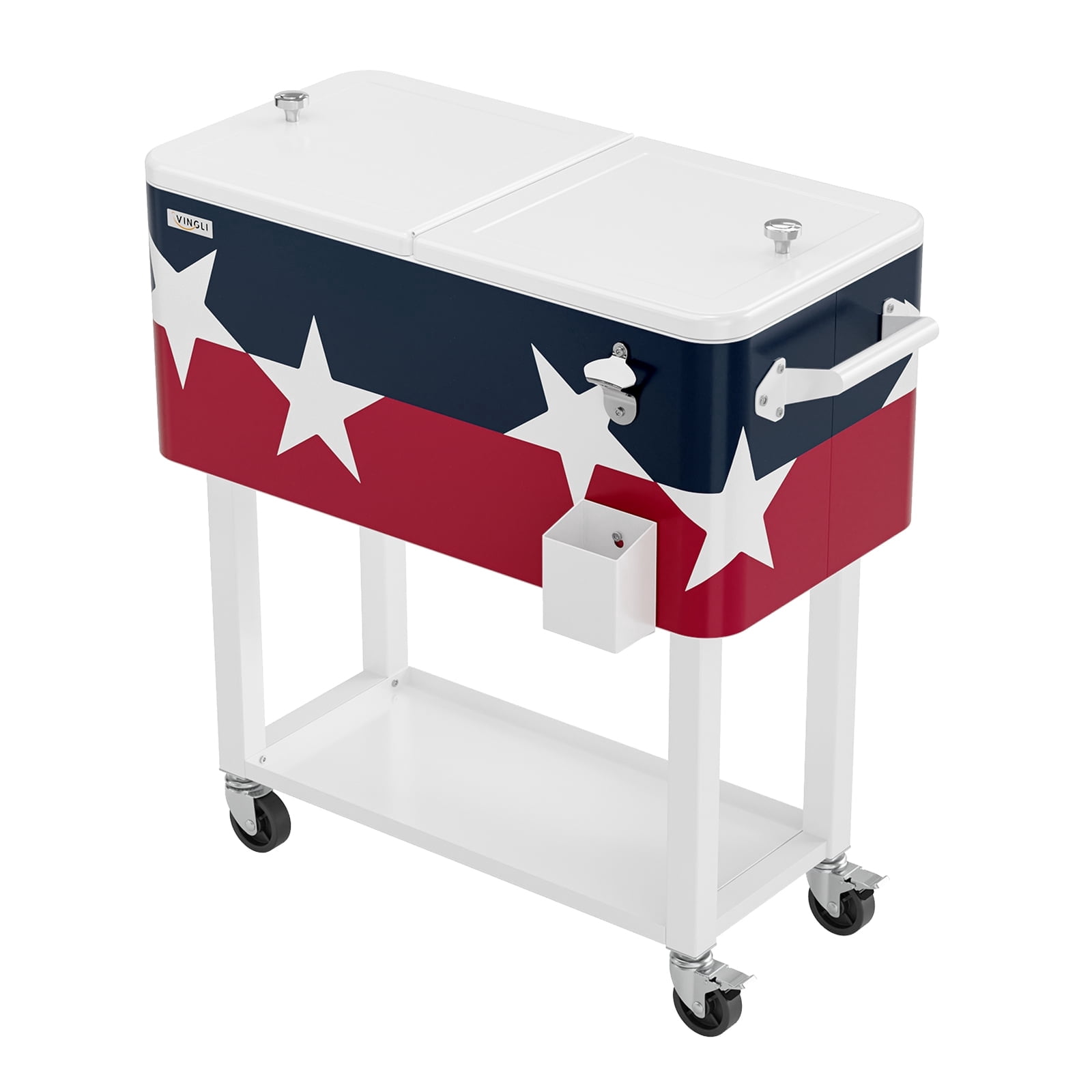 Ktaxon 80 Qt Rolling Ice Chest Cooler Cart Outdoor Trolley with Storage Shelf, Bottle Opener & Cap Collector for 48 Hour Cold Drinks, Large Five-pointed Star