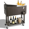 thumbnail image 1 of Ktaxon 80 Qt Rolling Ice Chest Cooler Cart Outdoor Trolley with Storage Shelf, Bottle Opener & Cap Collector for 48 Hour Cold Drinks, Brown Rattan, 1 of 9