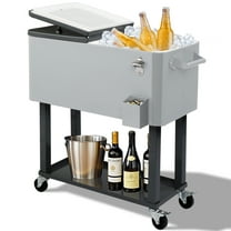 Ktaxon 80 Qt Rolling Ice Chest Cooler Cart Outdoor Trolley with Storage Shelf, Bottle Opener & Cap Collector for 48 Hour Cold Drinks,Silver