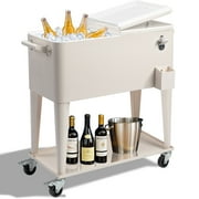 Ktaxon 80 Qt Rolling Ice Chest Cooler Cart Outdoor Trolley with Storage Shelf, Bottle Opener & Cap Collector for 48 Hour Cold Drinks,White