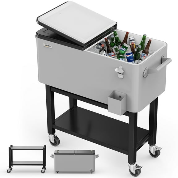Ktaxon 80-Quart Rolling Cooler Cart Patio Cooler Outdoor Cooler with Wheels