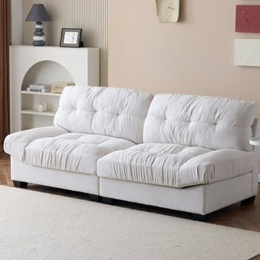 Ktaxon 80" Sectional sofa Cloud Deep Seat Couch Suede Fabric Sleeper Loveseat for Living Room,Apartment and Small Space Beige