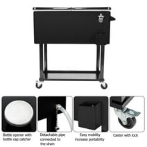 Ktaxon 80QT Rolling Party Iron Spray Cooler Cart Ice Bee Chest Patio Warm Shelf Black for Patio