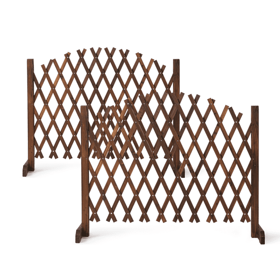 Ktaxon 81x31in Expandable Fir Wood Fence, Arch Style Outdoor Garden Panel, Carbonized
