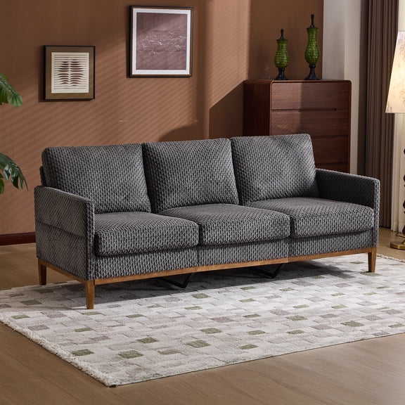 Ktaxon 83" Corduroy 3-Seat Sofa, Thick Cushion Couch with Solid Rubber Wood Frame and Arm Side Pockets for Living Room Apartment Dark Gray