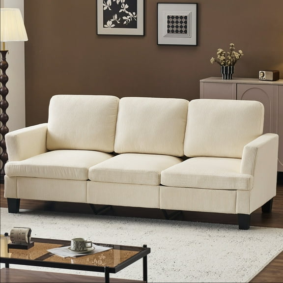 Ktaxon 83" Sofa with 3 Seater, Corduroy Couch with Deep Seat, Ergonomic Design, Removable Cushions for Living Room Bedroom Office, Beige