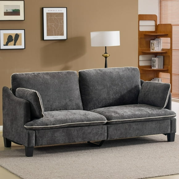Ktaxon 84" Sofa, Linen Fabric Deep Seat Couch with Lumbar Pillows, Oversized Loveseat for Small Spaces, Living Room Black