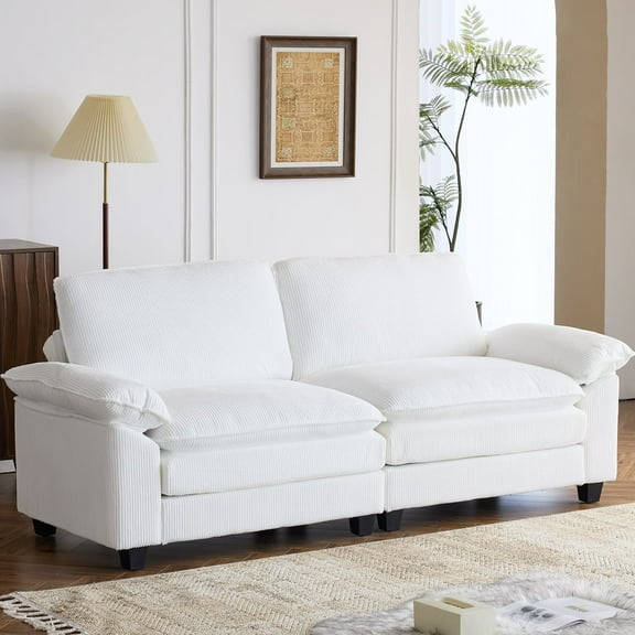 Ktaxon 86" W Loveseat Sofa Cloud Comfy Couch Corduroy Sleeper with 2 Oversized Seats White
