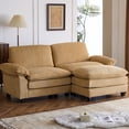 thumbnail image 1 of Ktaxon 86" W Sectional Convertible Sofa L Shaped Modular Couch with Chaise Corduroy Sleeper Set with 2 Oversized Seats Khaki, 1 of 8