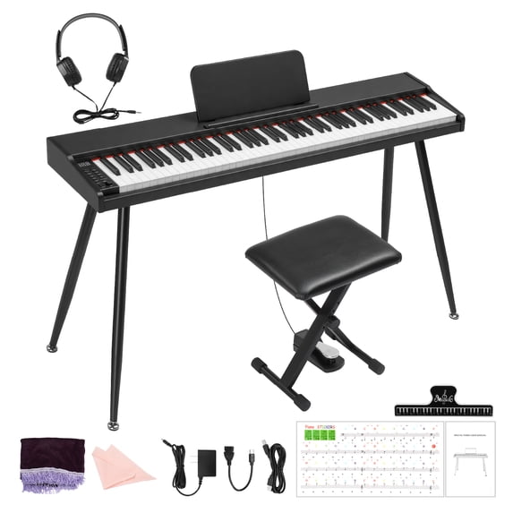 Ktaxon 88-Key Digital Piano Keyboard with Bluetooth MIDI, 128 Tones & Rhythms, LED Display, Headphone Jack, Sustain Pedal