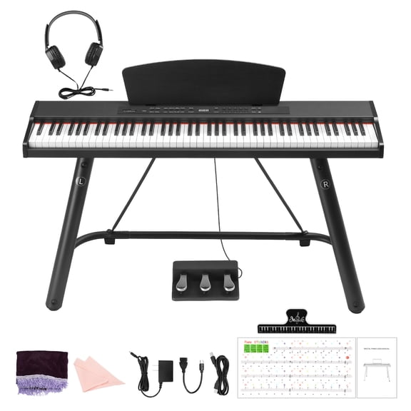 Ktaxon 88-Key Digital Piano Keyboard with U-Style Stand, 128 Tones, MIDI Function, Dual Headphone Jacks, MP3 Playback, Black