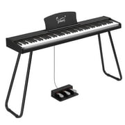 Ktaxon 88 Key Digital Piano Semi Weighted Keyboard for Beginners with Triple Pedal, Headphone, Black