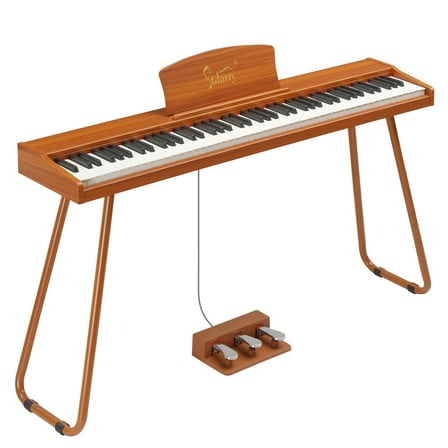 Ktaxon 88 Key Digital Piano Semi Weighted Keyboard for Beginners with Triple Pedal, Headphone, Brown