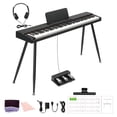 thumbnail image 1 of Ktaxon 88-Key Digital Piano with Semi-Weighted Keys, Bluetooth MIDI, Triple Pedal, Dual 15W Speakers, Headphones & Accessories, Black, 1 of 8