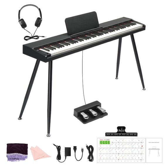 Ktaxon 88-Key Digital Piano with Semi-Weighted Keys, Bluetooth MIDI, Triple Pedal, Dual 15W Speakers, Headphones & Accessories, Black